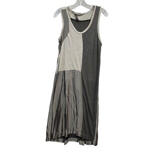 POUSTOVIT Colorblock Silk Midi Dress Gray Sleeveless Avant Garde Minimalist Luxe